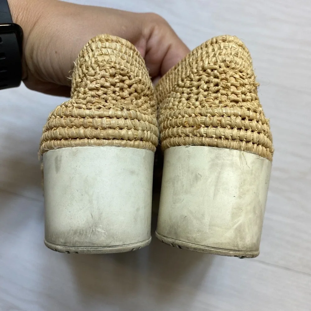 Robert Clergerie Wedge‎ Platform Shoes Womens 6 Beige Lisa Woven Natural Raffia
